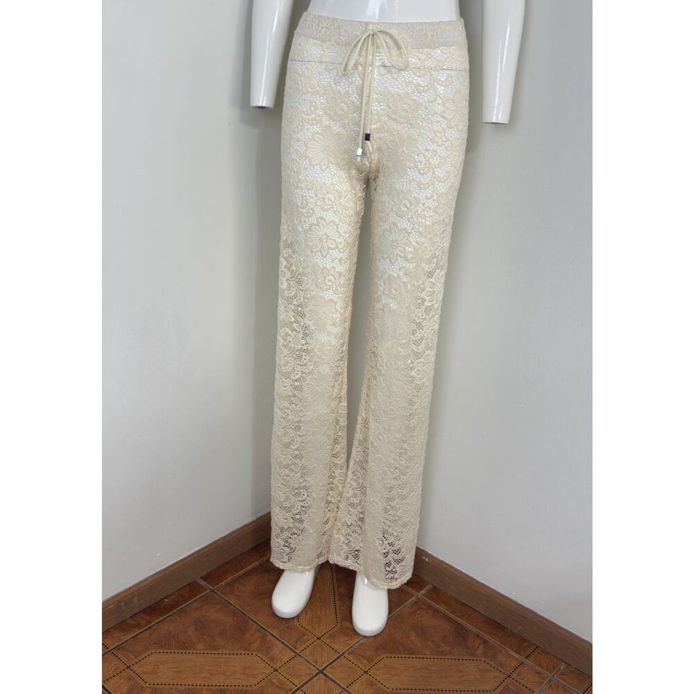 Elan Beach ivory lace boho pull on wide leg pants Cover Up Beach Resort Size M